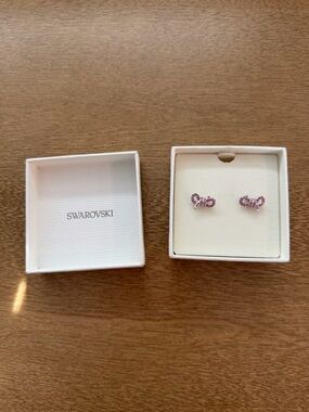 Swarovski Pink Crystal Bow Stud Earrings in Silver-Tone
